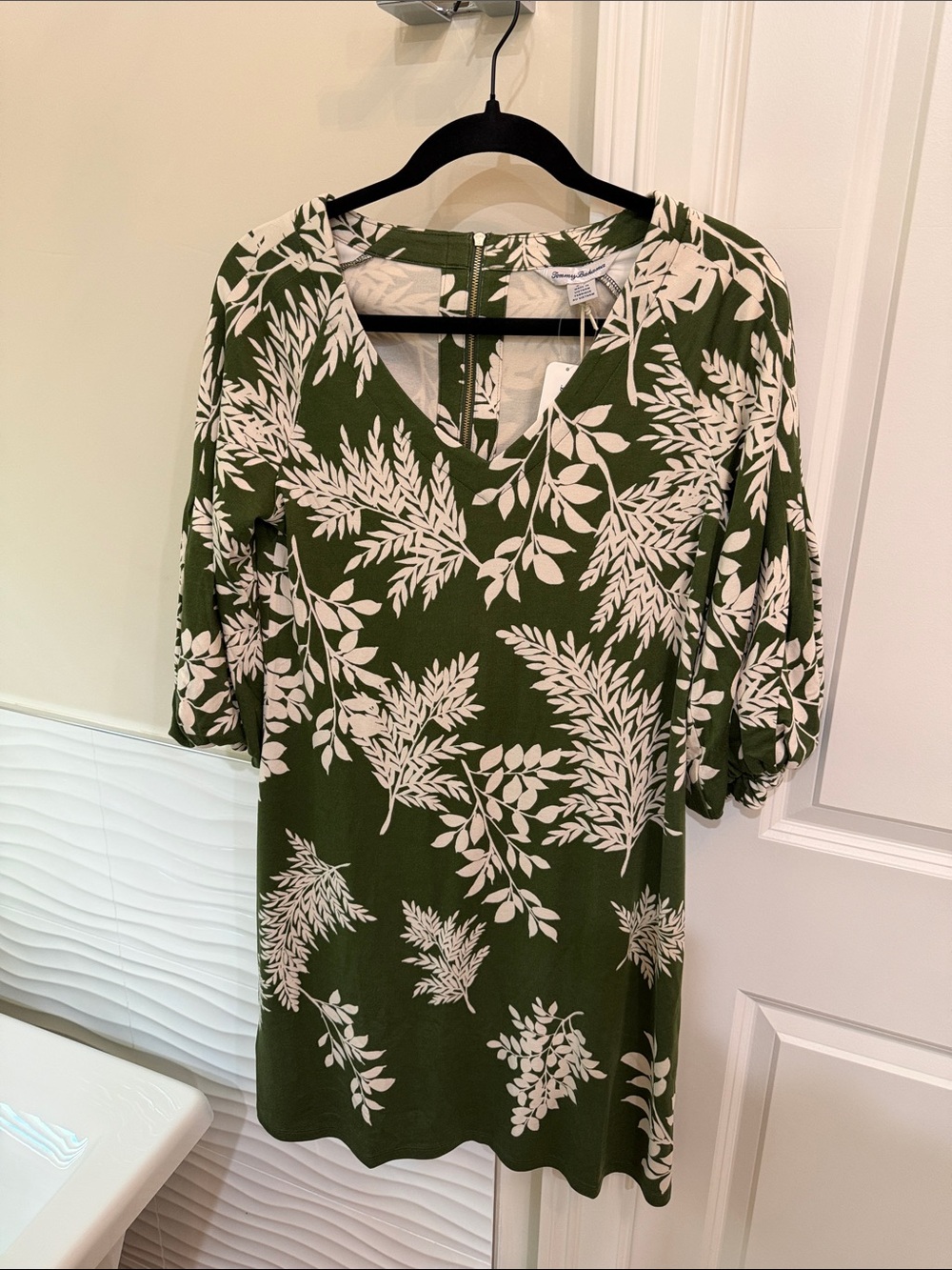 Tommy Bahama Olive & Cream Botanical V-Neck Midi Dress